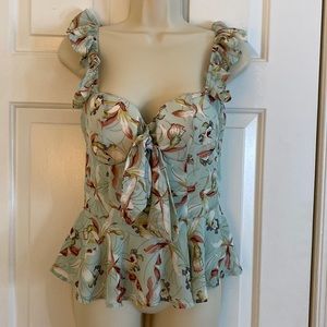 Light sage ruffle top with floral print
